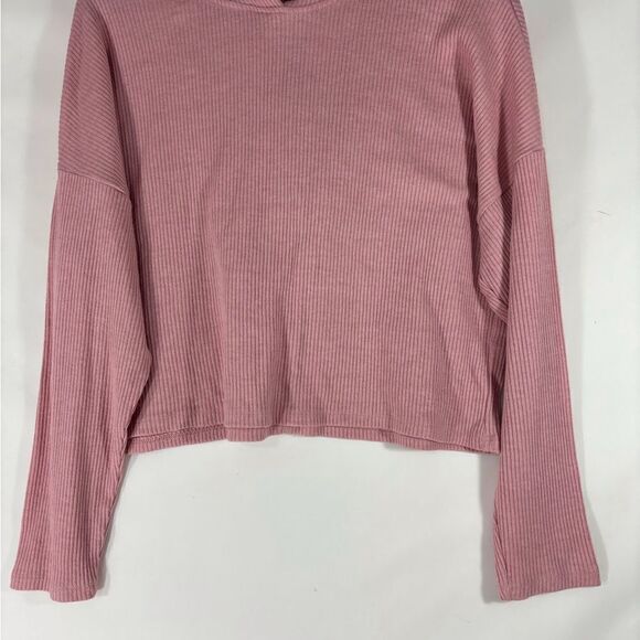 Mauve Rib Knit Long Sleeve Sweater with Hood S - Picture 1 of 5